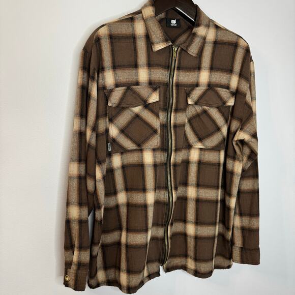 G59 Records g59 Zip up Embroidered Flannel Brown Shirt Grunge Men's L - Picture 4 of 12